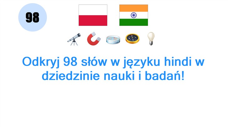 Odkryj 98 słów w języku hindi w dziedzinie nauki i badań!